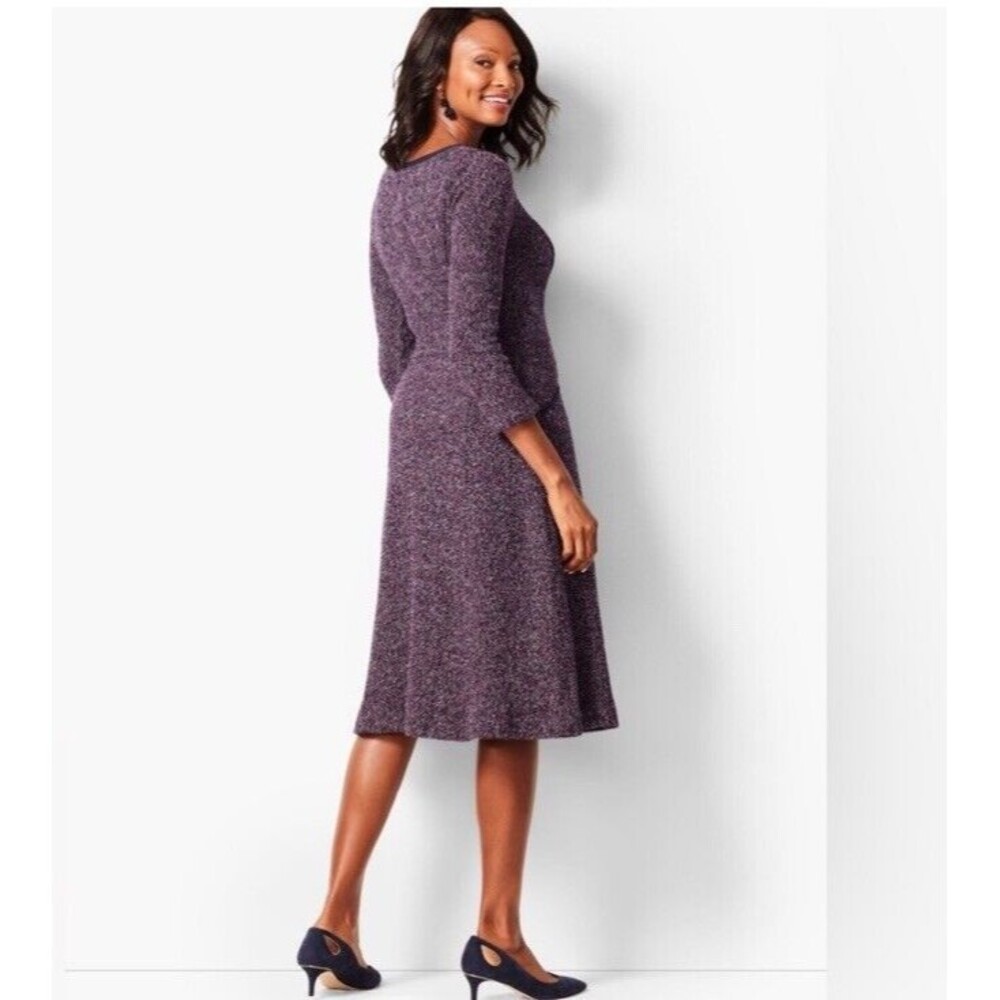 Talbots Twisted Boucle Tweed Knit Midi Fit & Flare Dress Black and Pink Classic